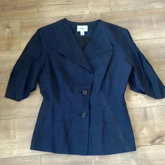 $399 Lewit Pleat Sleeve Blazer Navy Sz M - Picture 5 of 8